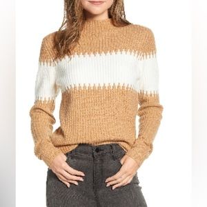 French Connection Camel Stripe Mock Neck Sweater